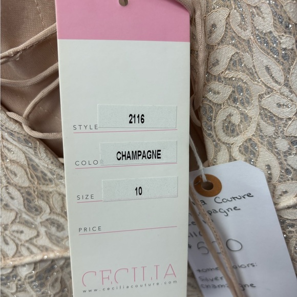 Cecilia Couture 2116 Size 10 Champagne Lace Tie Up Back Ball Gown Dress NWT - Picture 6 of 6